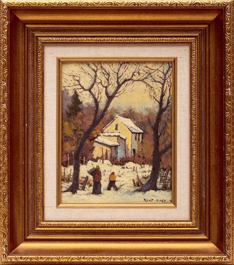 Zsolt Nagy, House in the Snow; Figures in the Snow, two oils on board, circa 1998 - view 5