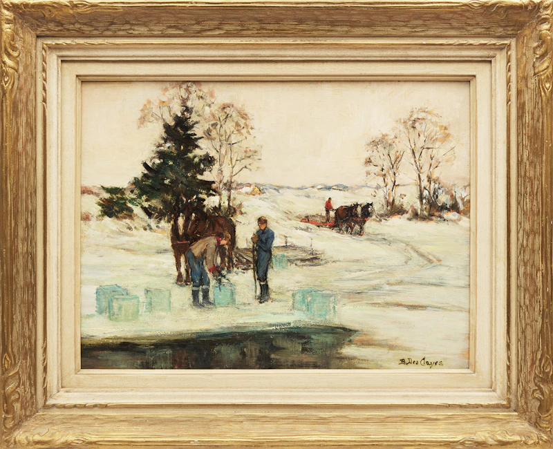 Berthe Des Clayes, Ice Cutters on the St. Francis River, oil on board - view 2