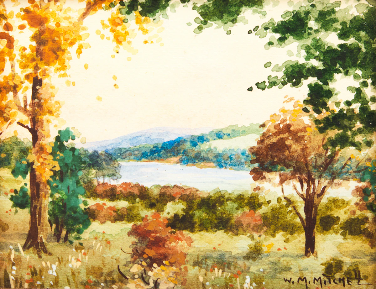 Willard Morse Mitchell, An Eastern Townships Scene, Near Richmond, P.Q., Canada; The Little Red Sleigh; Val Morin; The Hudson Bay Post at Lachine, P.Q., Canada, four watercolours