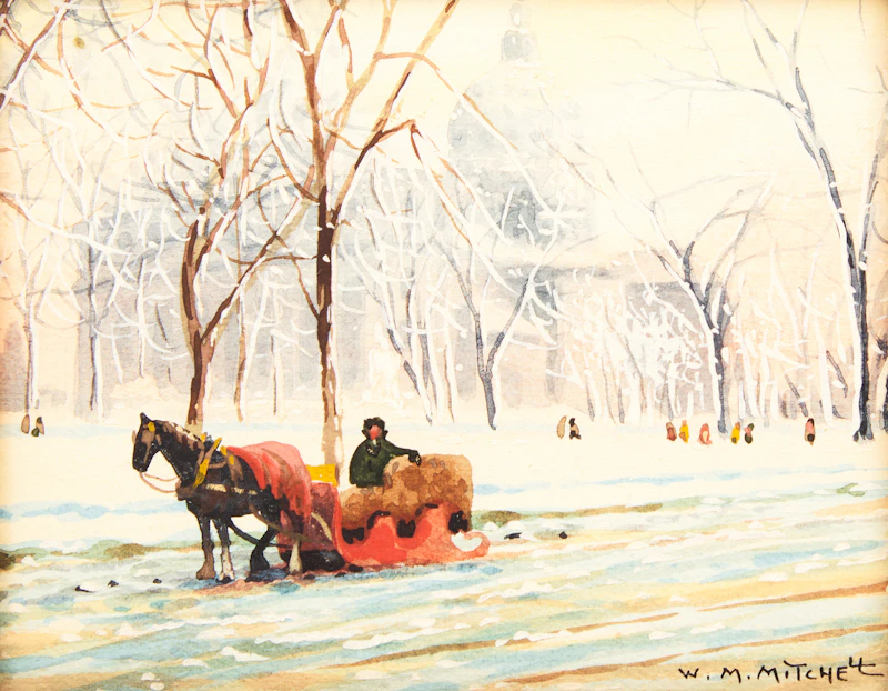 Willard Morse Mitchell, An Eastern Townships Scene, Near Richmond, P.Q., Canada; The Little Red Sleigh; Val Morin; The Hudson Bay Post at Lachine, P.Q., Canada, four watercolours - view 4