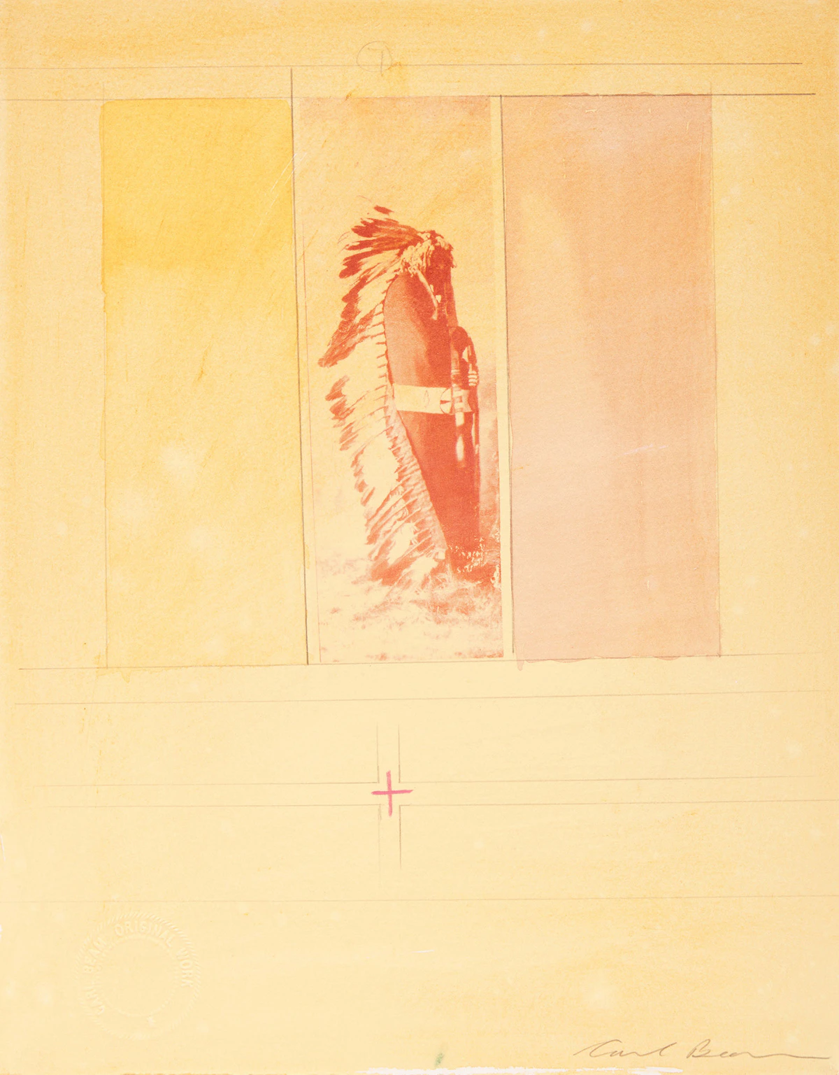 Carl Beam, Untitled (Encyclopedia of the American West); Untitled (Figure in Ceremonial Dress); Untitled (7), three mixed media works on paper
