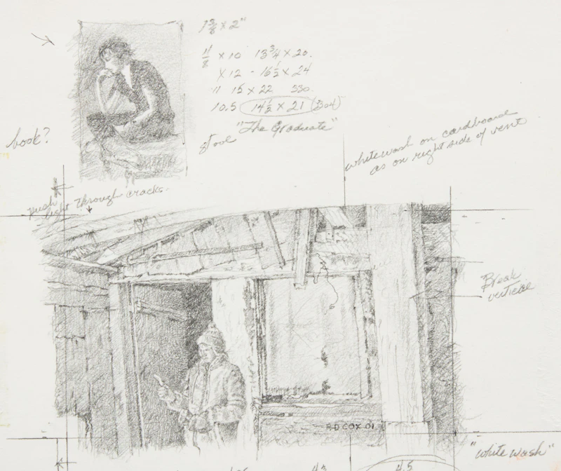 Patrick Douglass Cox, Whitewash; Study for 'Whitewash', egg tempera on panel; graphite; book, 2001 - view 4