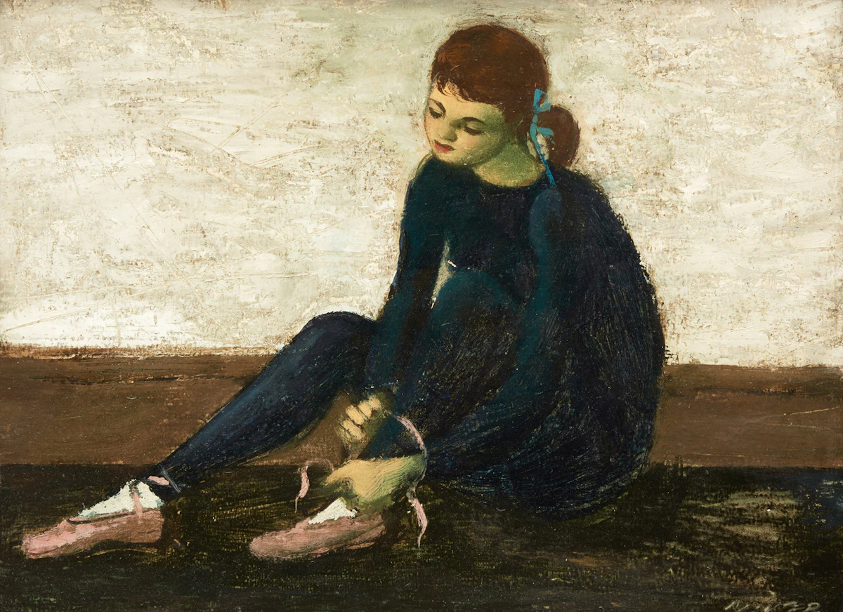 William Arthur Winter, Young Girl Putting on Ballet Slippers, oil on board