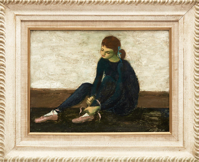 William Arthur Winter, Young Girl Putting on Ballet Slippers, oil on board - view 2
