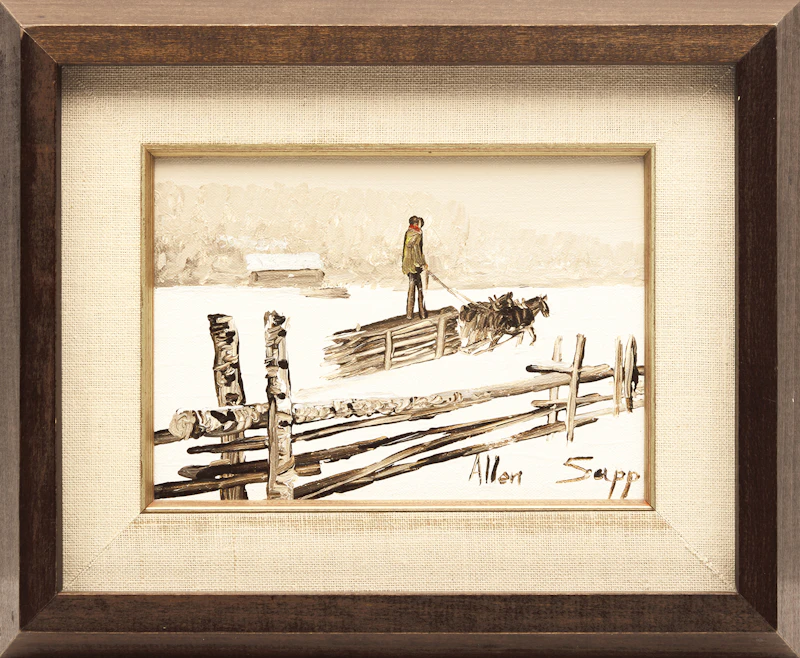 Allen Sapp, Delivering the Wood, acrylic on canvas mounted on wood, 1976 - view 2
