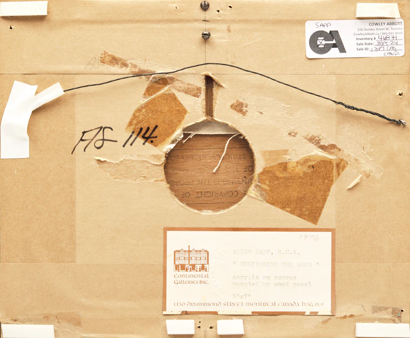 Allen Sapp, Delivering the Wood, acrylic on canvas mounted on wood, 1976 - view 3