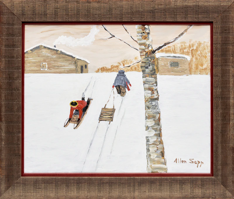 Allen Sapp, Children Sledding, acrylic on canvas - view 2