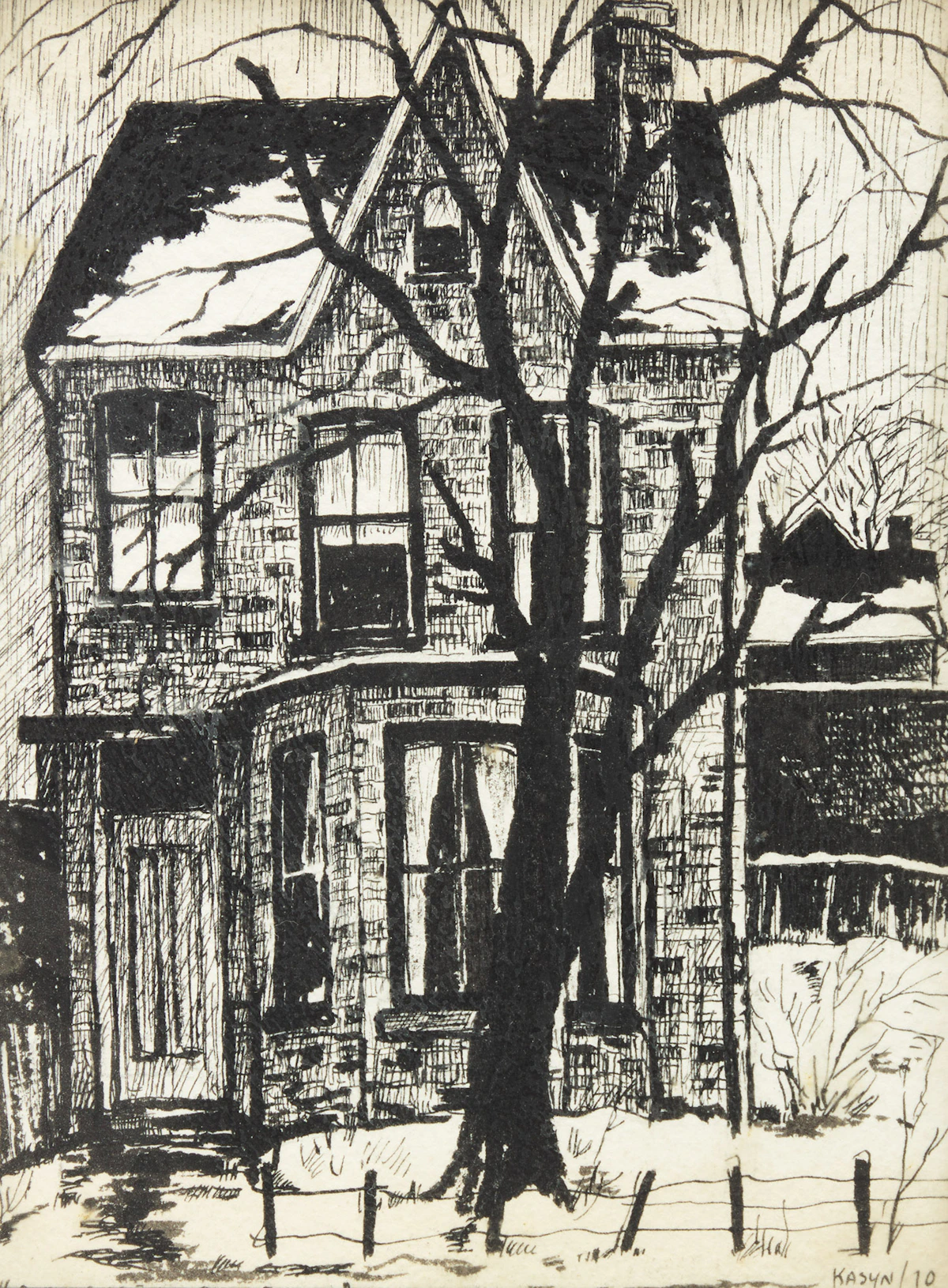 John Kasyn, Old House on Shuter Street, pen and ink on card, 1970