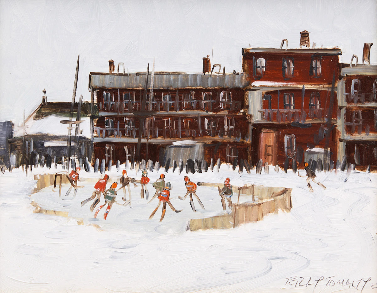 Terry Tomalty, Hockey Players, oil on board, 1985
