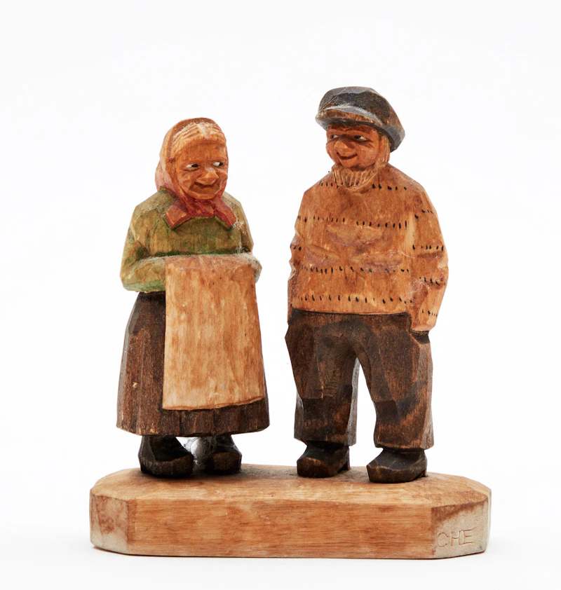 Various Artists, Woman with Chicken; Figure of a Man and Woman, two wood carvings - view 5