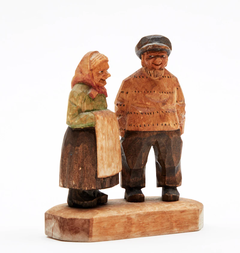Various Artists, Woman with Chicken; Figure of a Man and Woman, two wood carvings - view 6