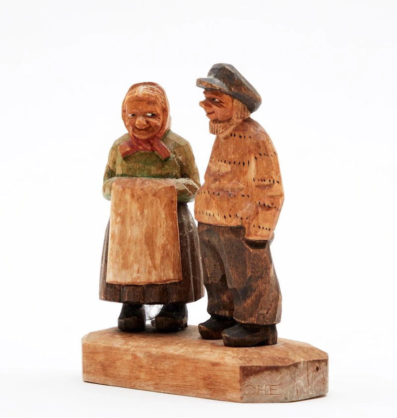 Various Artists, Woman with Chicken; Figure of a Man and Woman, two wood carvings - view 7