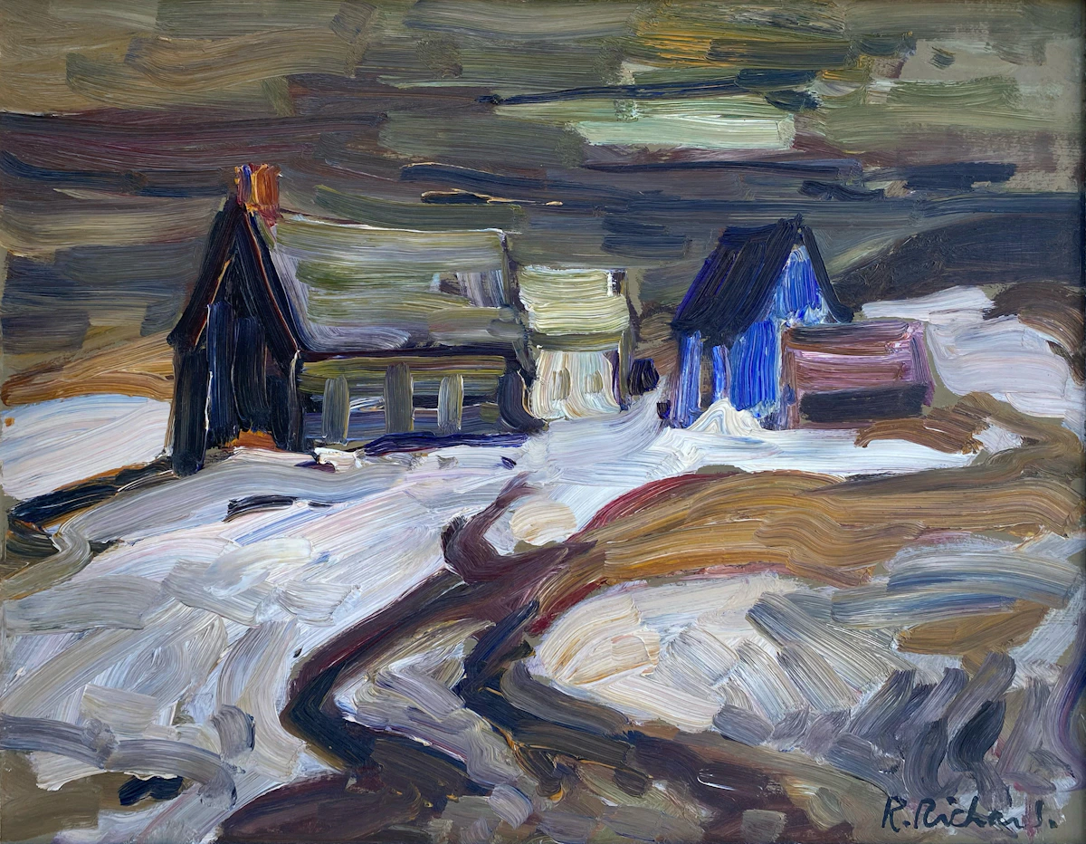 René Richard, Baie-Saint-Paul, Scène d'hiver, oil on board
