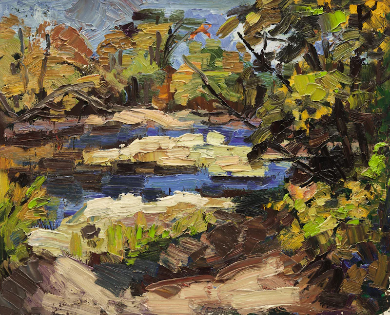 Armand Tatossian, Forest River; Stream in the Woods, two oil on board paintings
