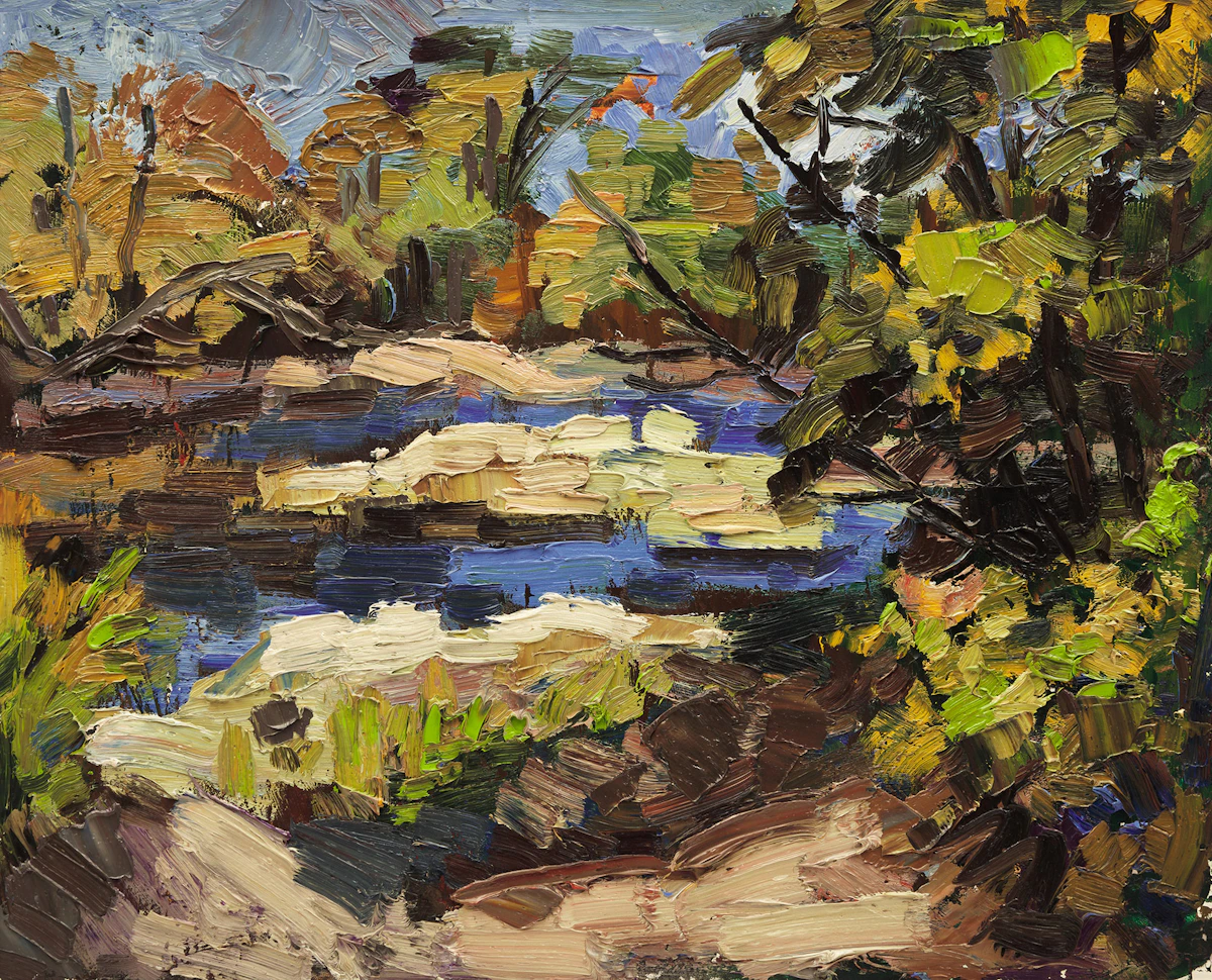 Armand Tatossian, Forest River; Stream in the Woods, two oil on board paintings