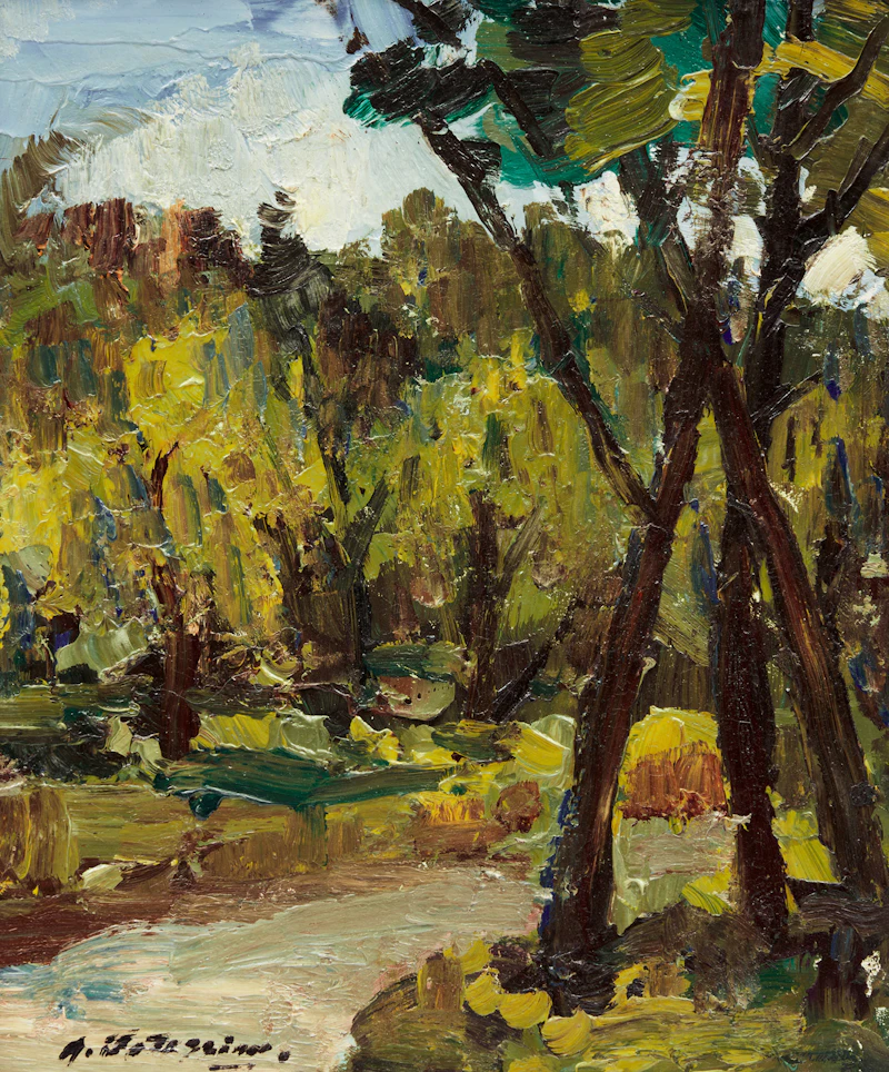 Armand Tatossian, Forest River; Stream in the Woods, two oil on board paintings - view 4