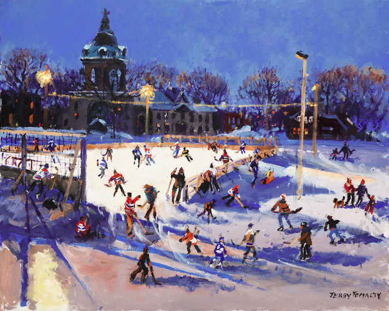 Terry Tomalty, Untitled (Hockey Game at Night), oil on canvas