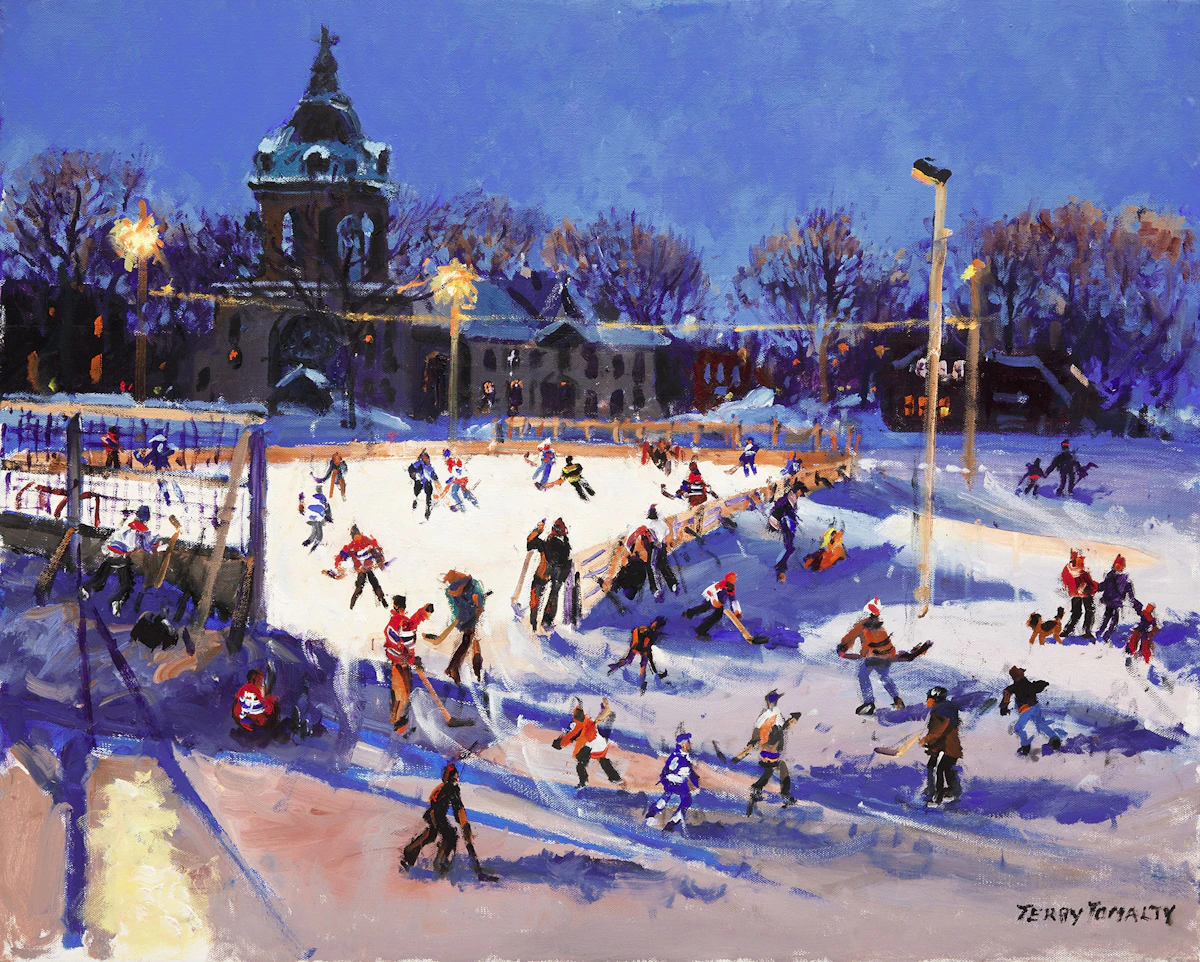 Terry Tomalty, Untitled (Hockey Game at Night), oil on canvas