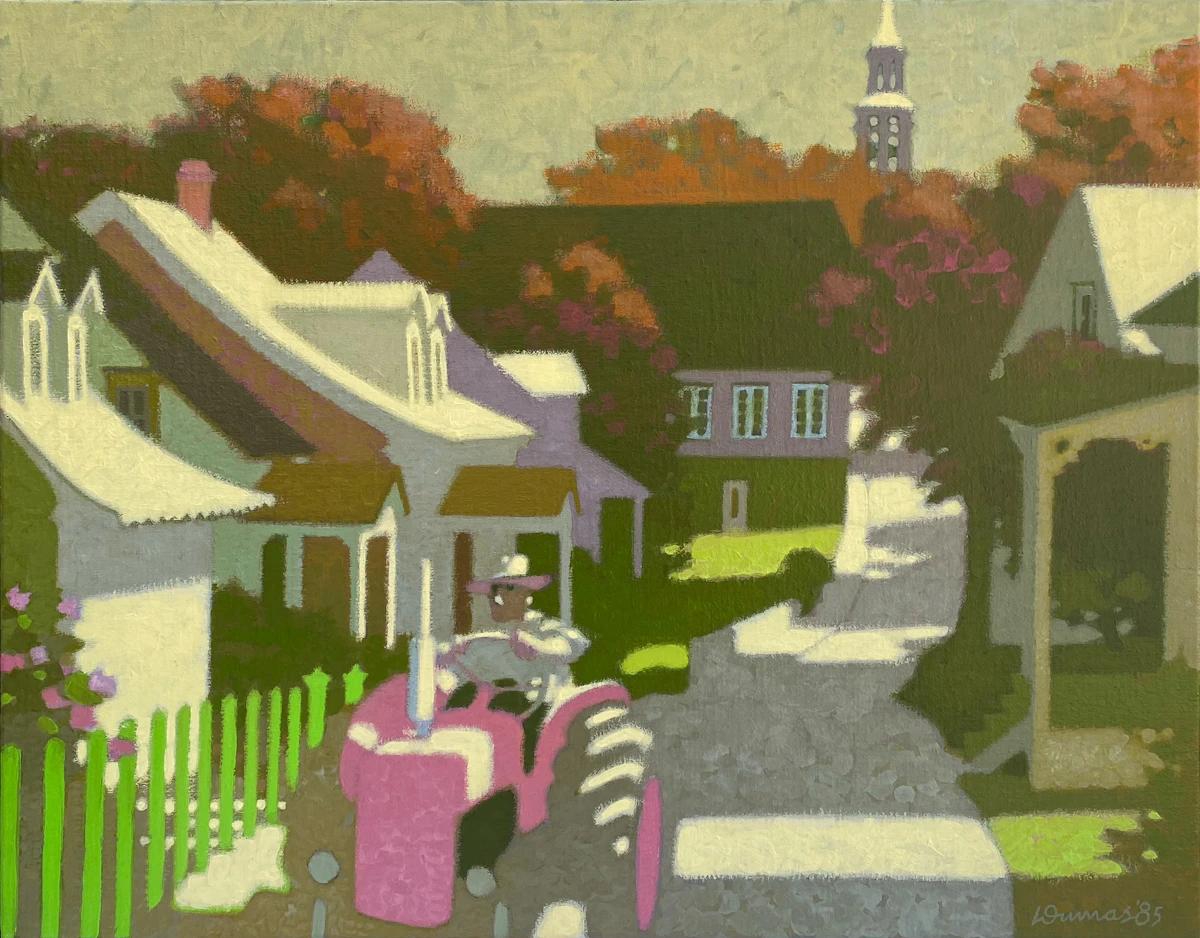 Antoine Dumas, Après-midi au village, oil on canvas, 1985
