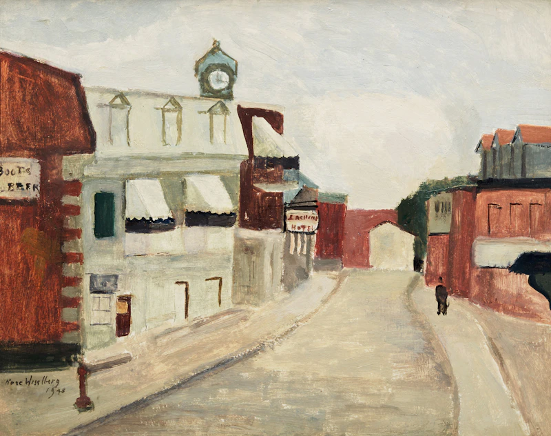 Rose Wiselberg, Street Scene, Lachine, Montreal, oil on board