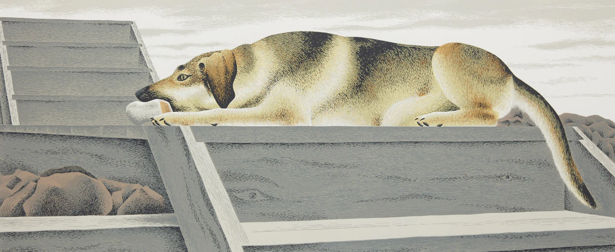David Alexander Colville, Le Chien d’or (Golden Dog), colour serigraph, 1987