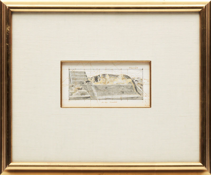 David Alexander Colville, Study for "Le Chien d’or" (Golden Dog), 1987, acrylic and ink on paper - view 2