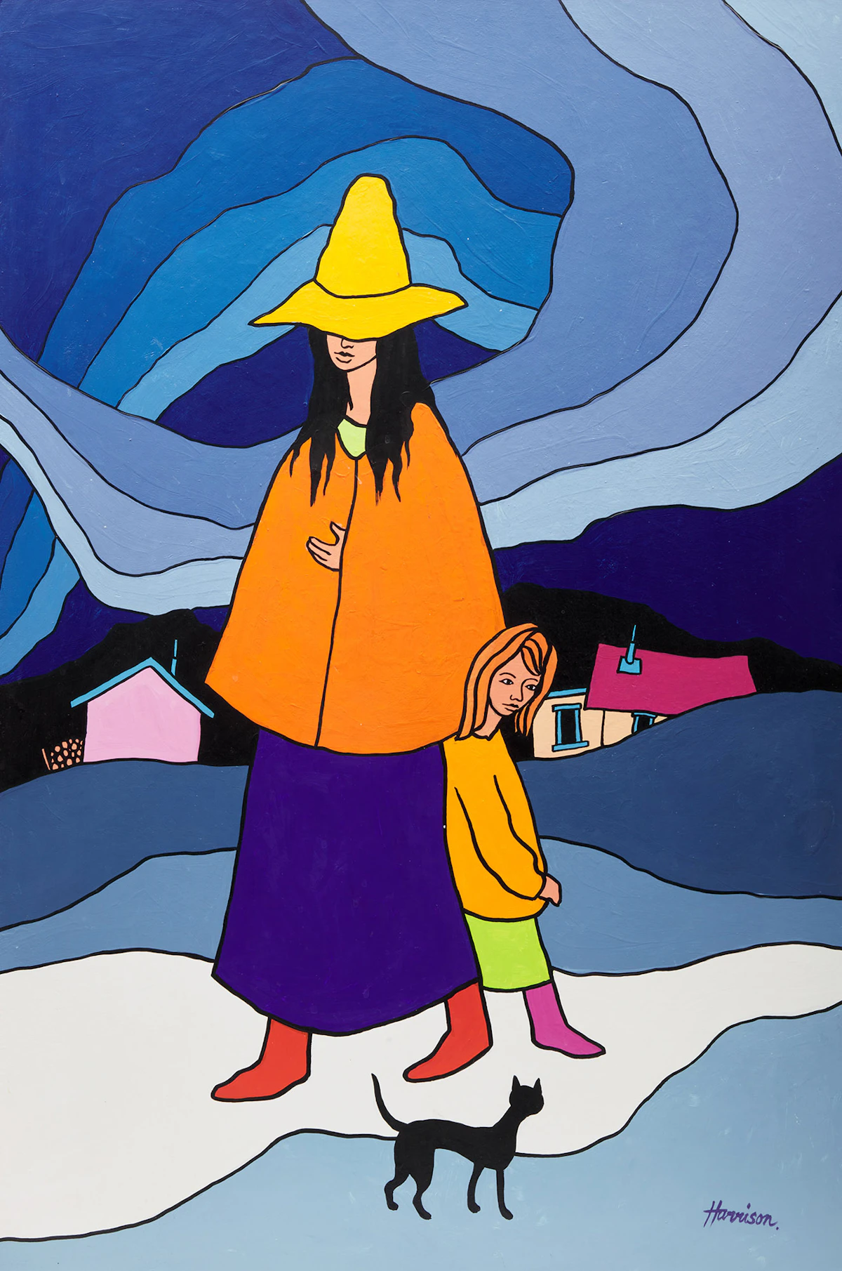 Ted Harrison, Girl in Yellow Hat, acrylic on board, 1981