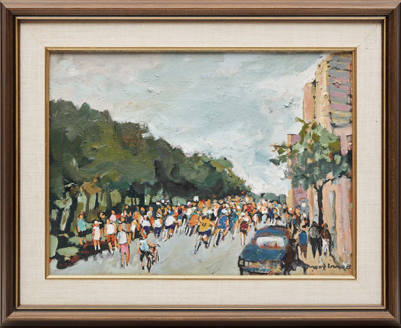 Molly Lamb Bobak, Bike Race, 1985, oil on canvas board - view 2