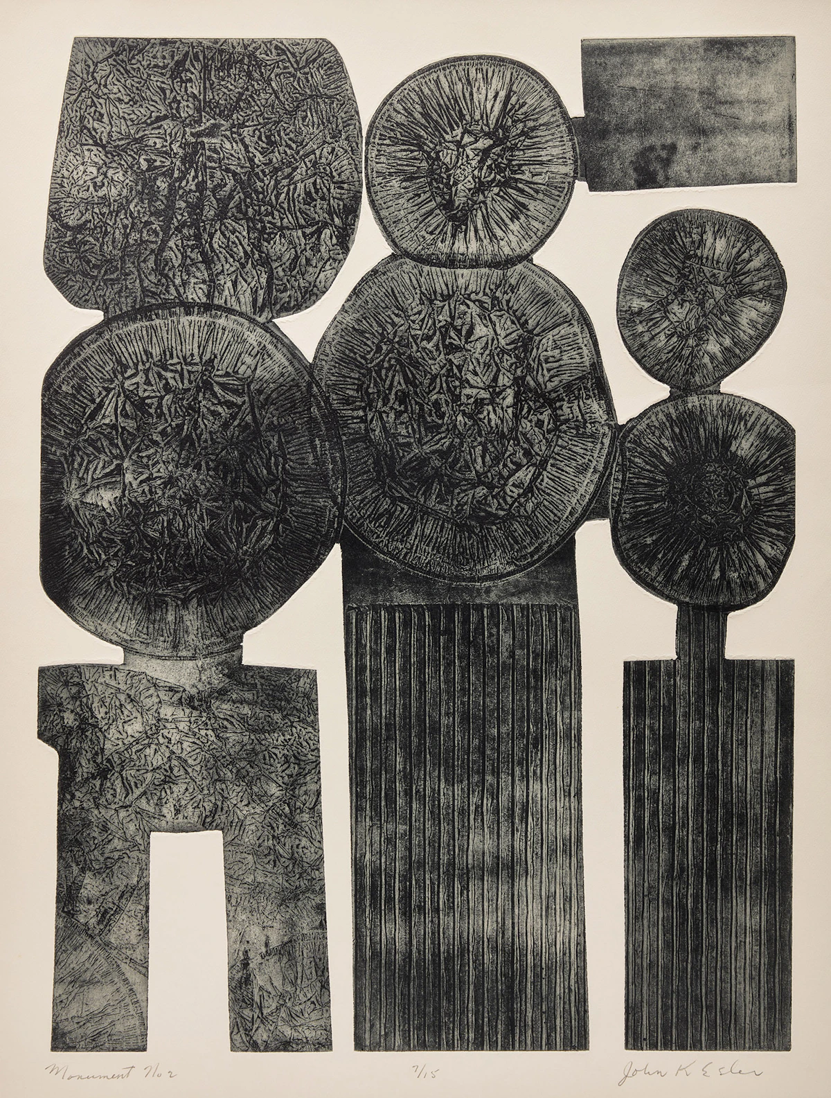 John Esler, Monument No. 2, colour intaglio, 1964