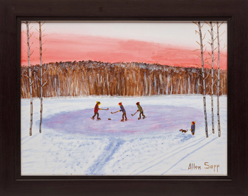 Allen Sapp, Playing Hockey, acrylic on canvas - view 2