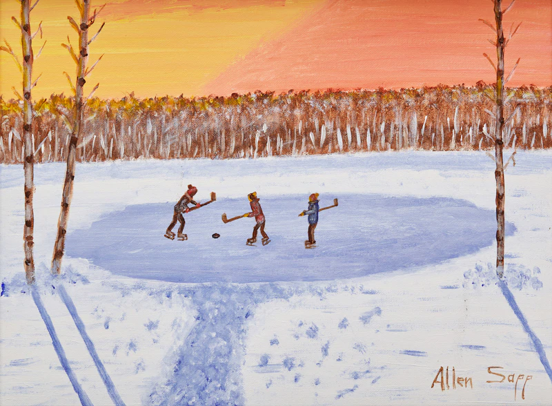 Hockey at Sunset by Allen Sapp
