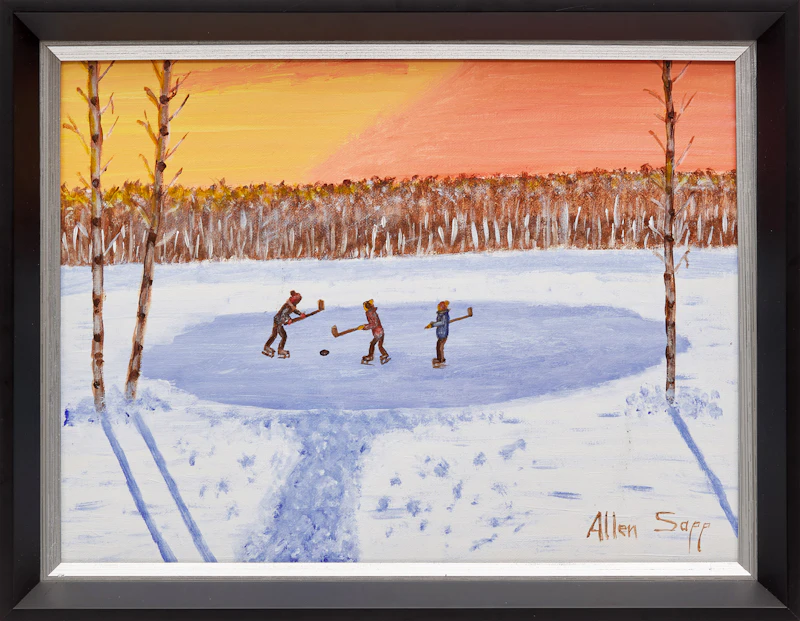 Allen Sapp, Hockey at Sunset, acrylic on canvas - view 2