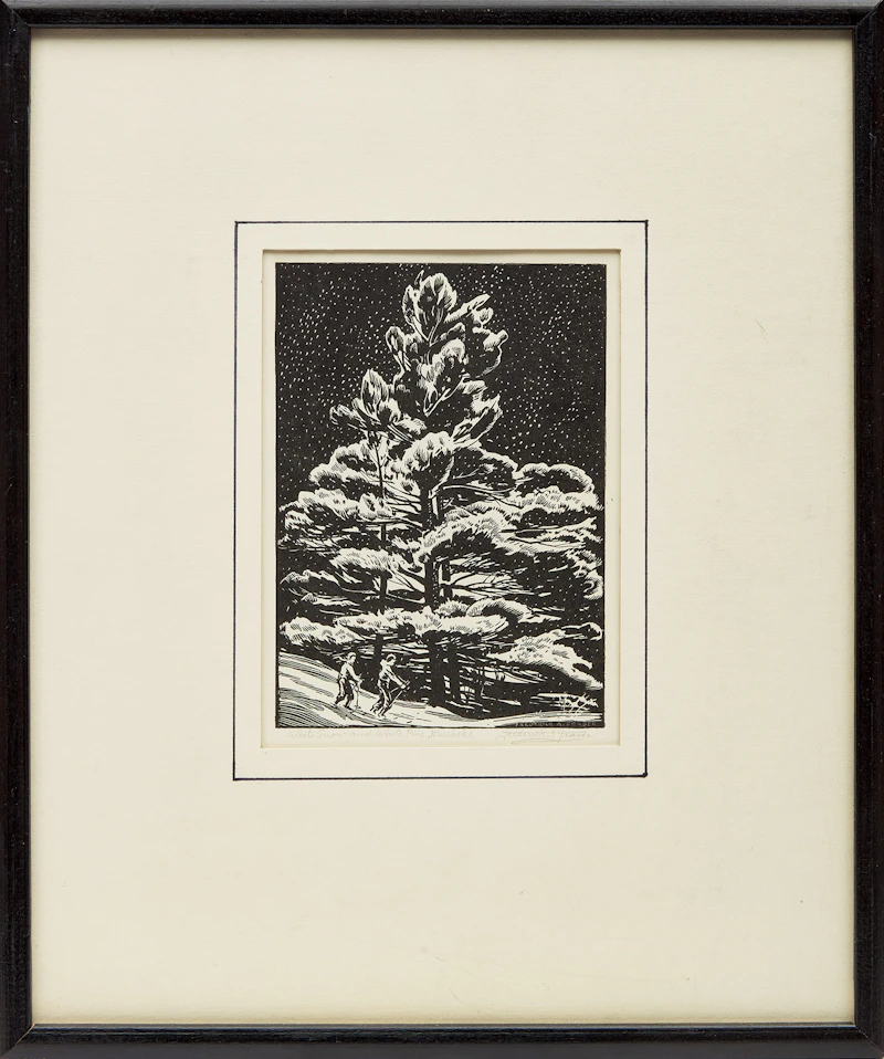 Frederick Alexander Fraser, White Snow and White Pine, Muskoka, c.1960; Hogs Hollow Beach and Maple, c.1935, two linocut and ink on paper prints - view 2