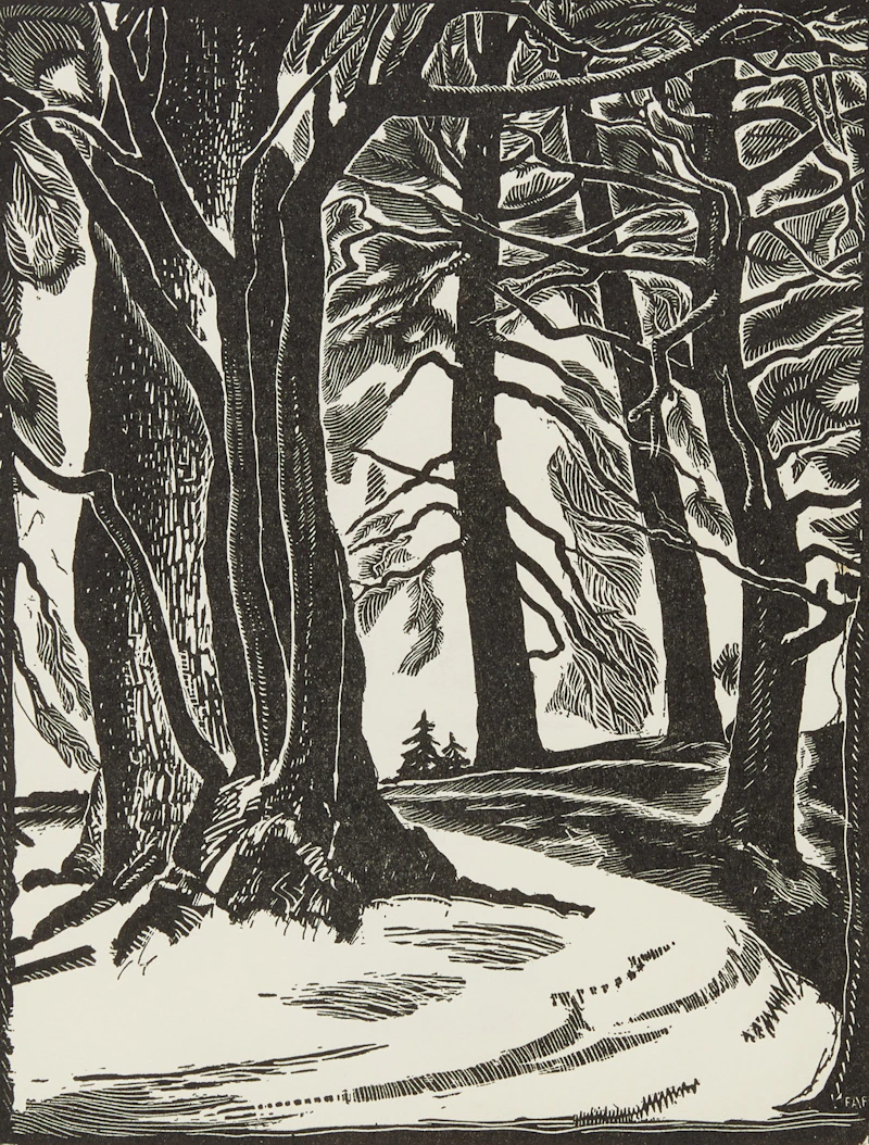 Frederick Alexander Fraser, White Snow and White Pine, Muskoka, c.1960; Hogs Hollow Beach and Maple, c.1935, two linocut and ink on paper prints - view 4