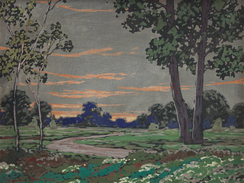 Frank Hans Johnston, Sunset, tempera on board