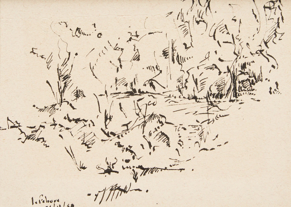 Jean LeFébure, Landscape Study, ink drawing