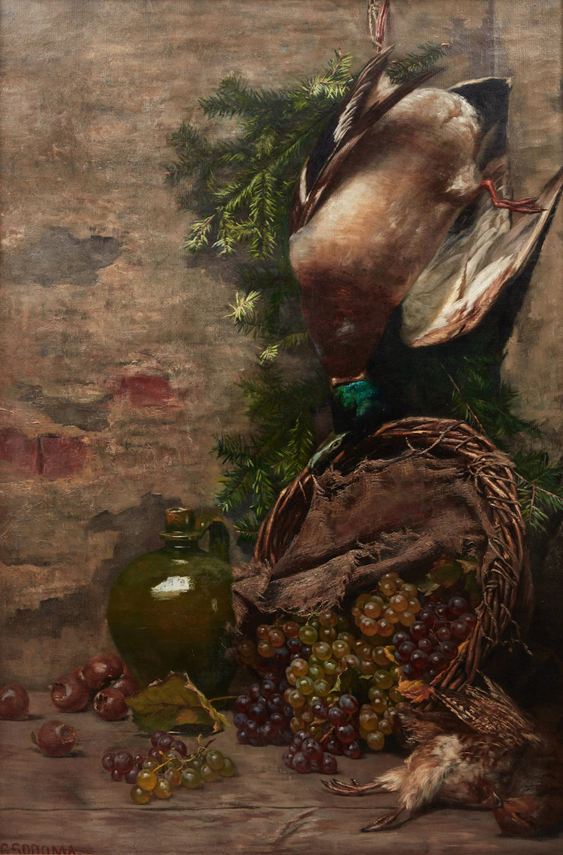 Camilla Sodoma, Still Life with Grapes and Fowl, oil on canvas