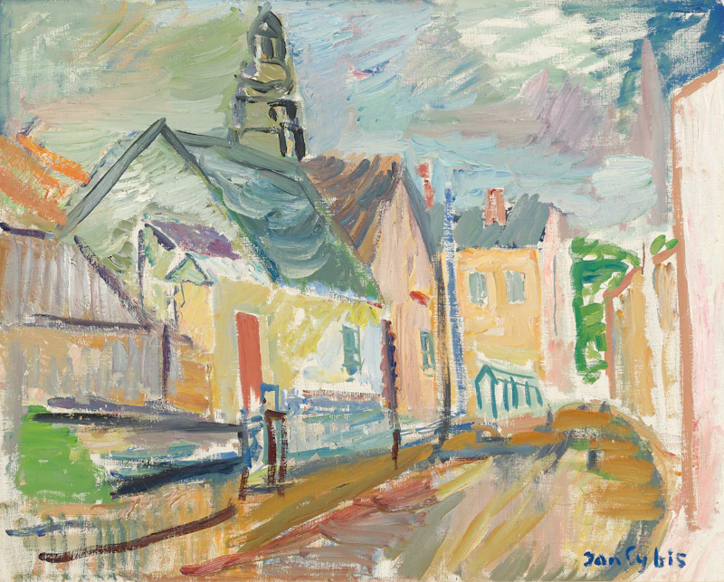 Jan Cybis, Untitled (Yellow Houses in Nowy Sacz), 1958, oil on canvas