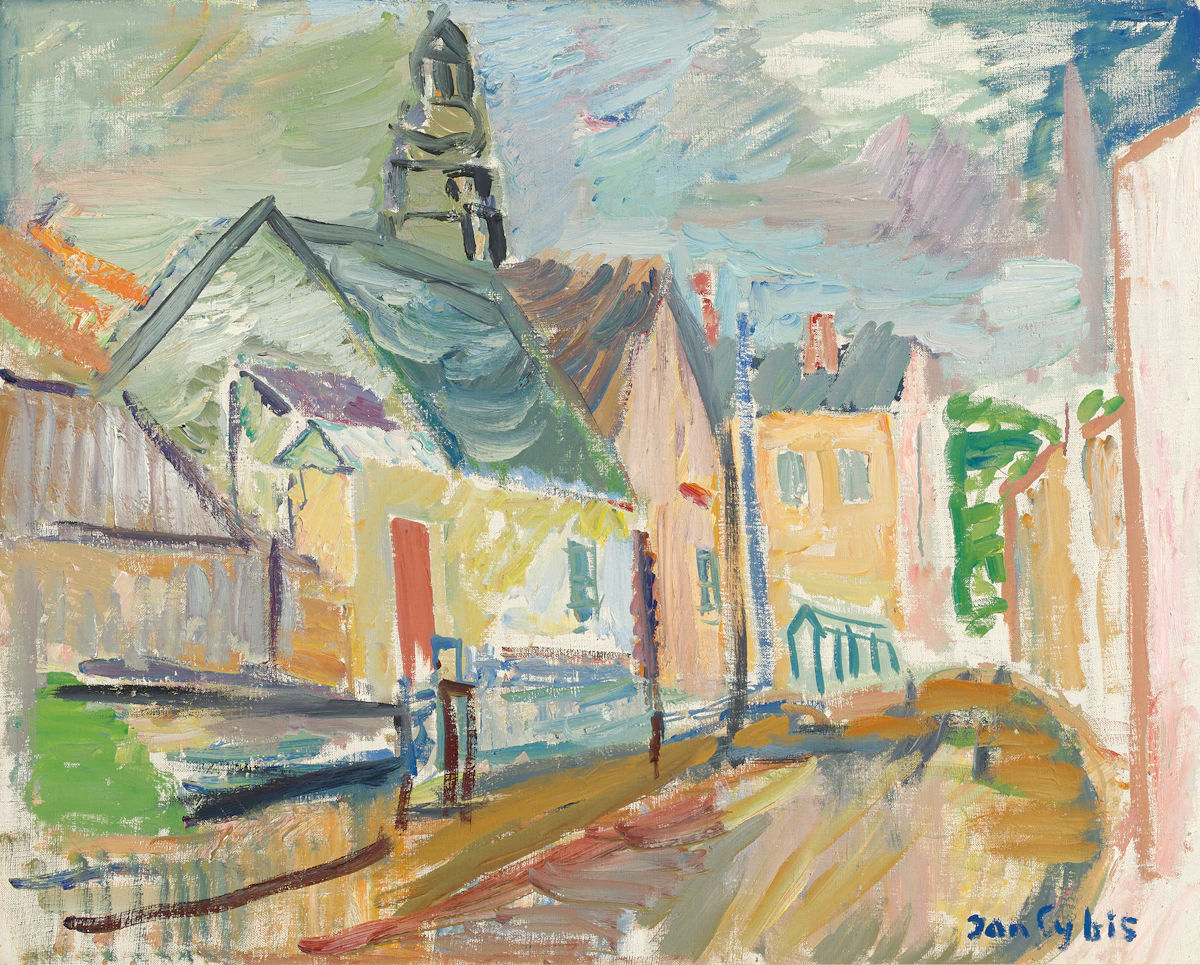 Jan Cybis, Untitled (Yellow Houses in Nowy Sacz), 1958, oil on canvas