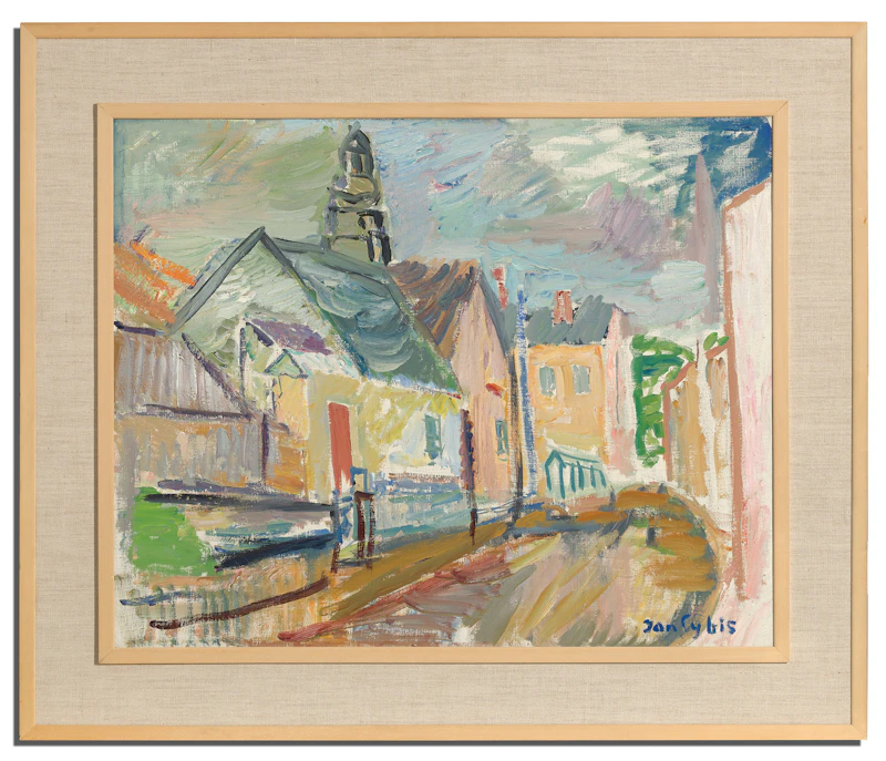Jan Cybis, Untitled (Yellow Houses in Nowy Sacz), 1958, oil on canvas - view 2