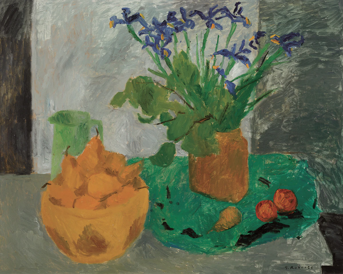William Goodridge Roberts, Still Life with Iris and Pears, 1962, oil on board, circa 1962