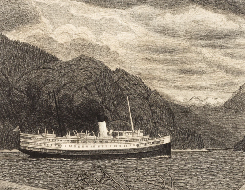 Edward John Hughes, Steamer in Grenville Channel, 1952, graphite - view 1