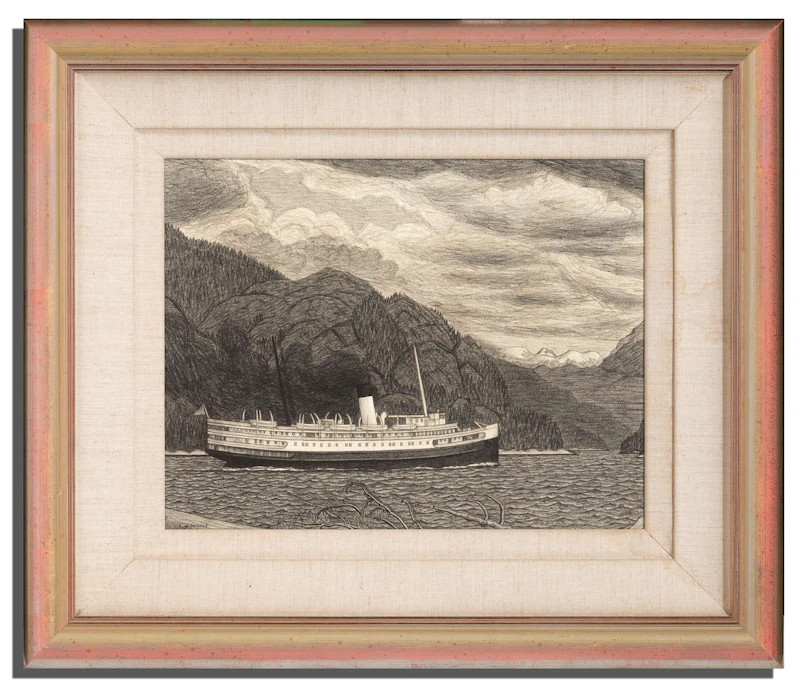Edward John Hughes, Steamer in Grenville Channel, 1952, graphite - view 2
