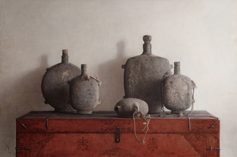 Guillermo Muñoz Vera, Cantimploras chinas, 2002, oil and alkyd on canvas laid on to board