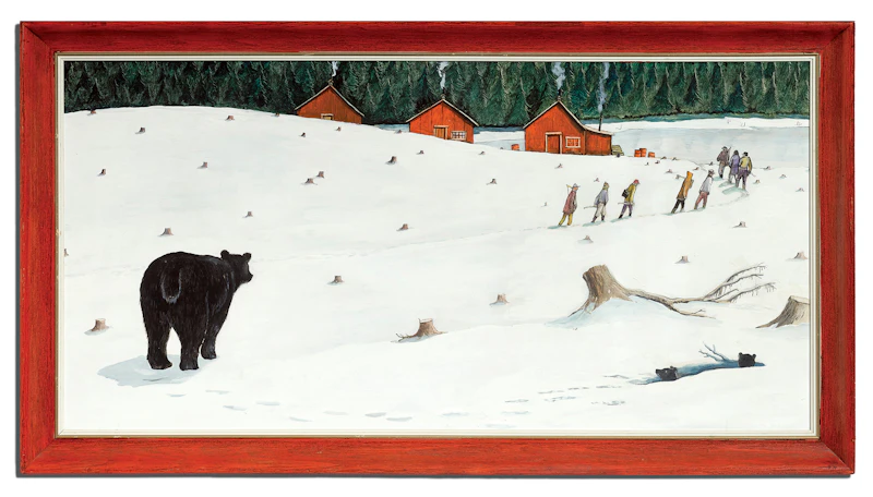 William Kurelek, Lumberjacks Returning to Camp, mixed media on board - view 2
