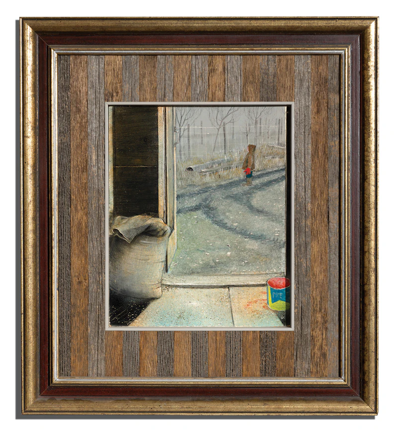 William Kurelek, Fog on the Barn, mixed media on board, 1969 - view 2