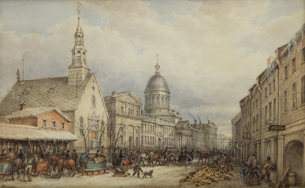 James Duncan, Bonsecours Market, St. Paul Street, about 1852, watercolour over graphite on paper, circa 1852