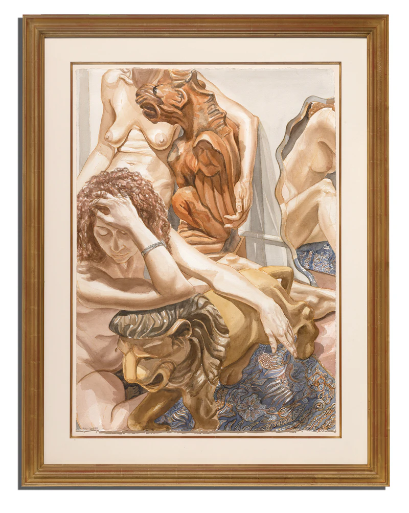 Philip Pearlstein, Two Models with Griffin and Lion, 1993, watercolour - view 2