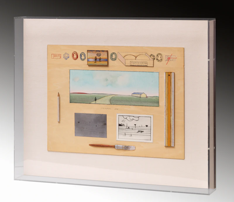 Saul Steinberg, Aluminium Drypoint Table, 1978, mixed media on wood