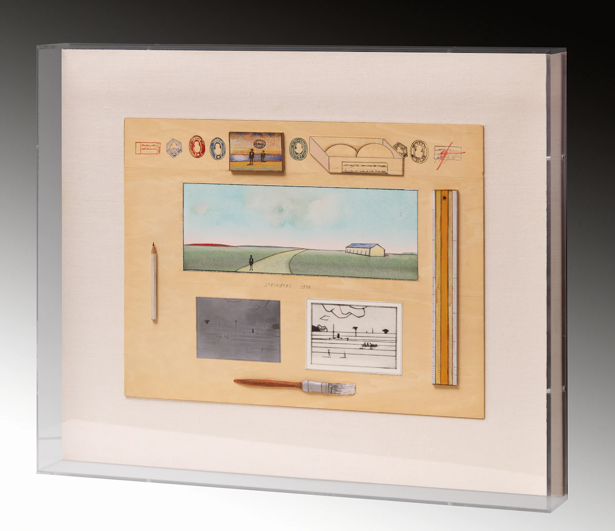 Saul Steinberg, Aluminium Drypoint Table, 1978, mixed media on wood